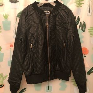 faux leather quilted bomber jacket